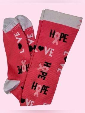 Pink Hope & Love Extreme Fit Breast Cancer Awareness Compression Socks S/M 5-10